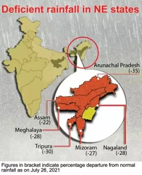 NE states, especially Assam and Arunachal, receive deficient rain